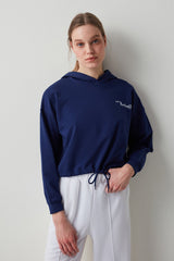 Navy Hooded Lace Sweatshirt