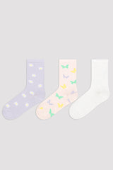 Girls Butterfly 3In1 Socks