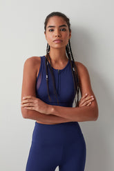 Navy Mesh Detailed Front Top