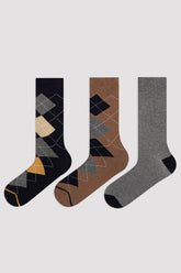 Brown Boys Diamond Line 3In1 Socks