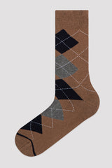 Brown Boys Diamond Line 3In1 Socks
