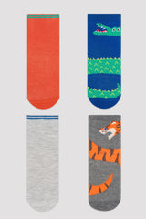 Multi Colour Boys Safari 4In1 Package Soket Socks