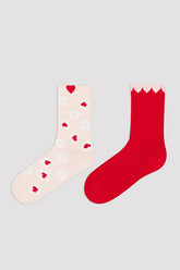 Girls Lovely Hearts 2In1 Socks