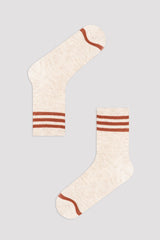 Beige Triple Stripe 2In1 Soket Socks