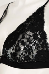 Black Lace Full Lace Front Opening Non-wired Bra