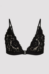 Black Lace Full Lace Front Opening Non-wired Bra