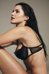 Black Satin Lace Detail Candy Bra - Privee Collection