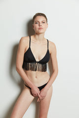 Black Triangle Tassel Non-wired Bra