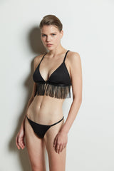 Black Triangle Tassel Non-wired Bra