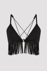 Black Triangle Tassel Non-wired Bra