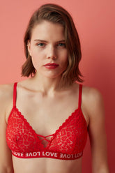 Red Triangle Love Banded Lace Non-wired Bra