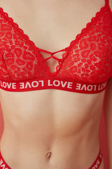 Red Triangle Love Banded Lace Non-wired Bra
