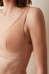 Beige Colored Non-wired Padless Thick Strap Transparent Bra