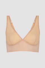 Beige Colored Non-wired Padless Thick Strap Transparent Bra