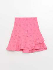 Elastic Waist Scalloped Detailed Girl Skirt