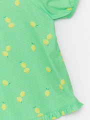 Square Collar Patterned Short Sleeve Girls Blouse