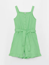 Square Collar Basic Strap Girls Overalls