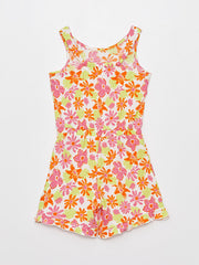 U Neck Patterned Girl Overalls