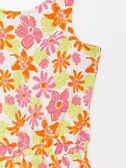 U Neck Patterned Girl Overalls