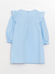 Crew Neck Long Sleeve Embroidery Detailed Baby Girl Dress