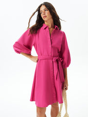 قميص فستان نسائي باكمام بالون سادة