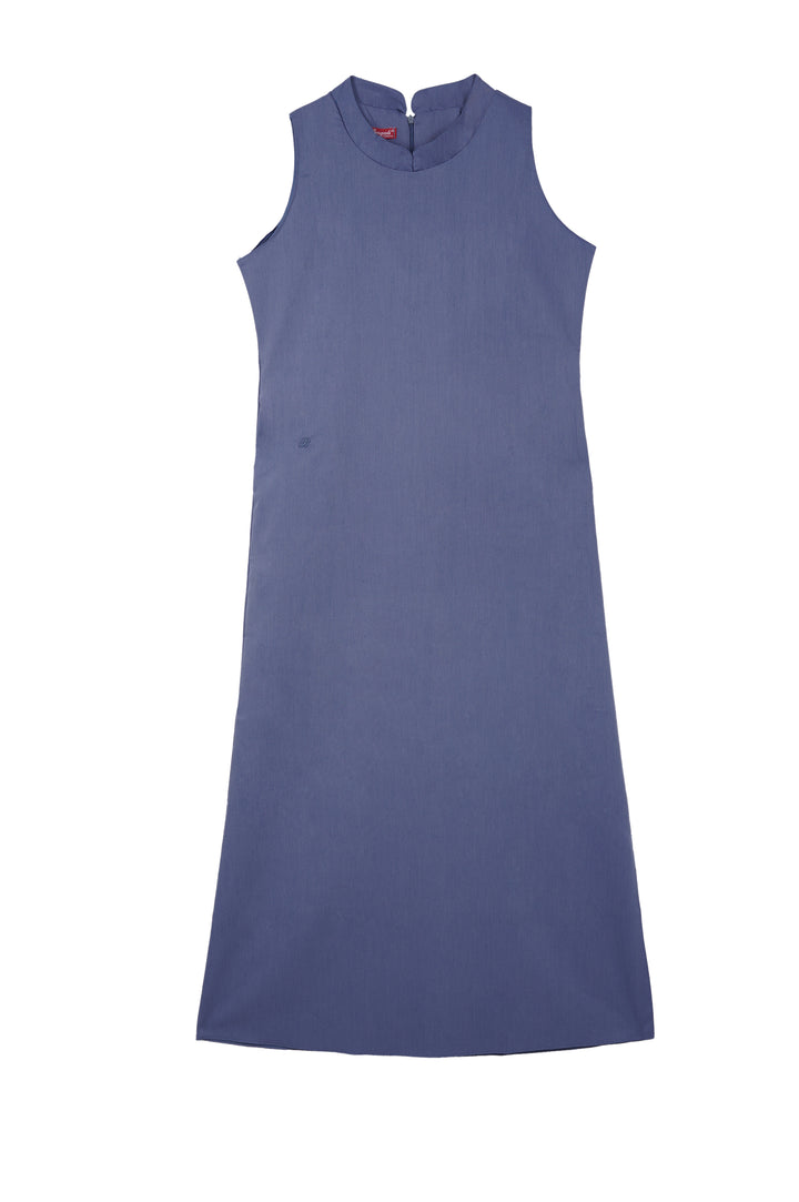 School Uniform Round Neck Long Blue Dress