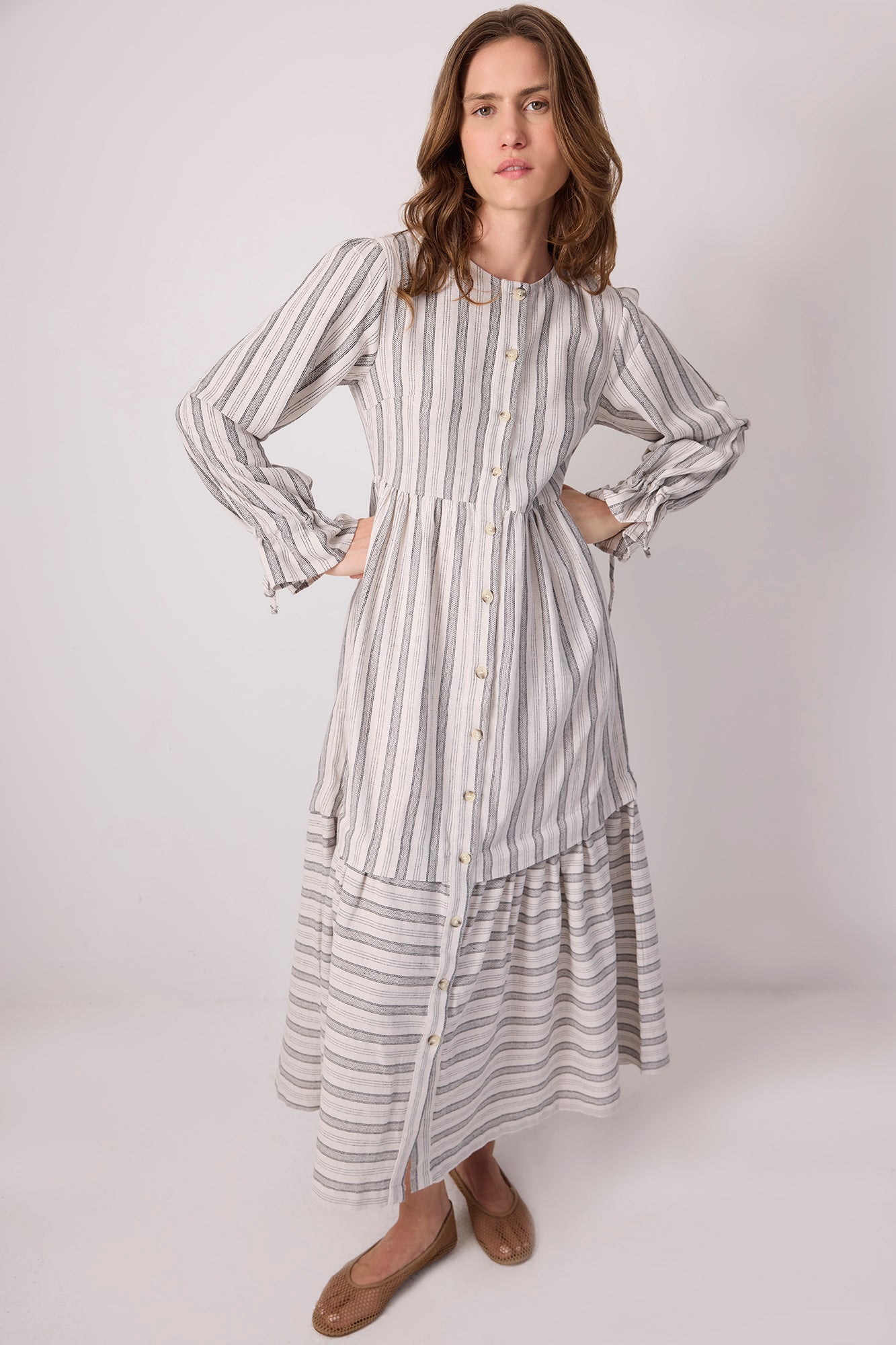 Natural Textured Striped Dress