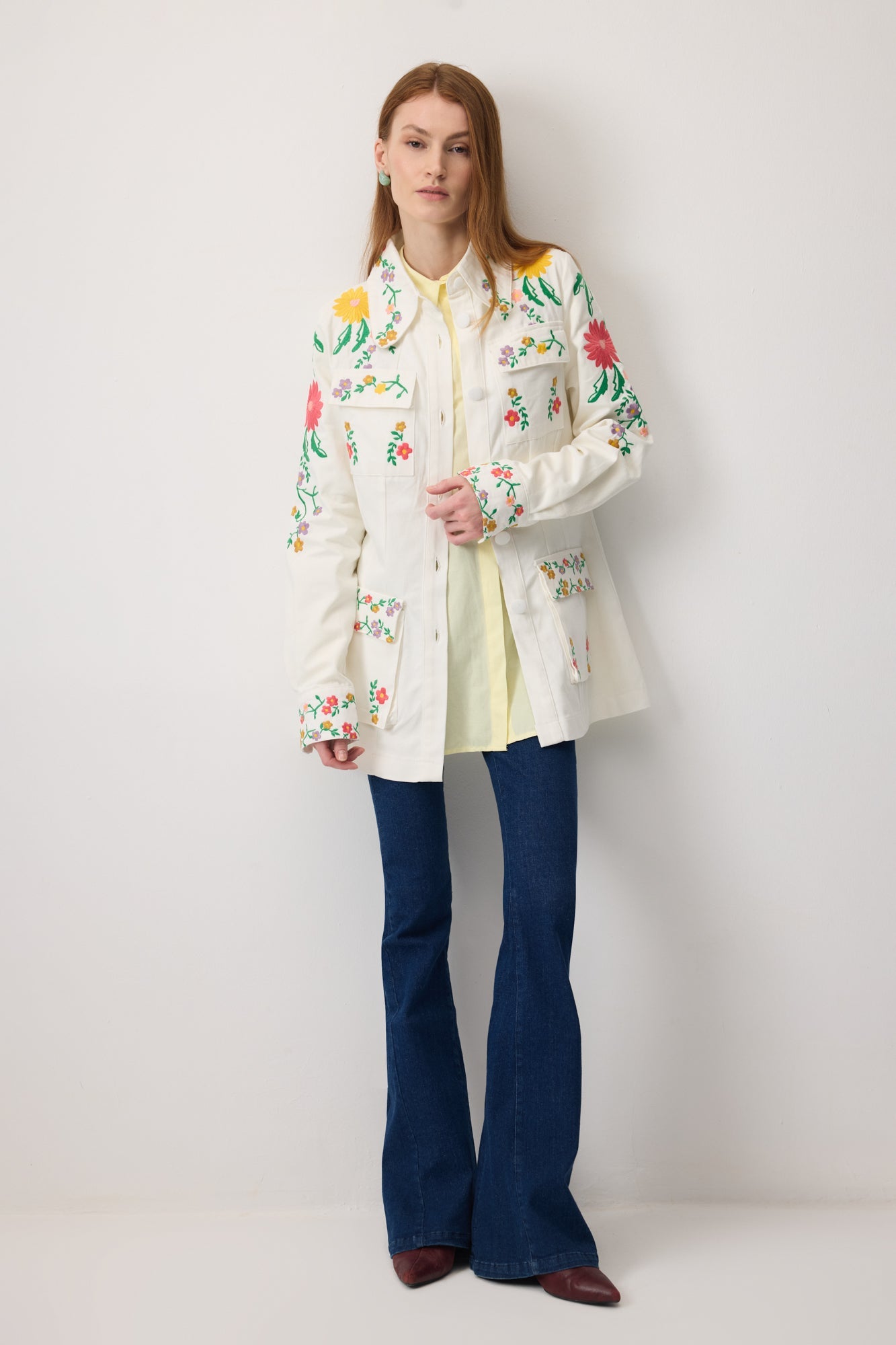 Flower Embroidered Gabardine Jacket