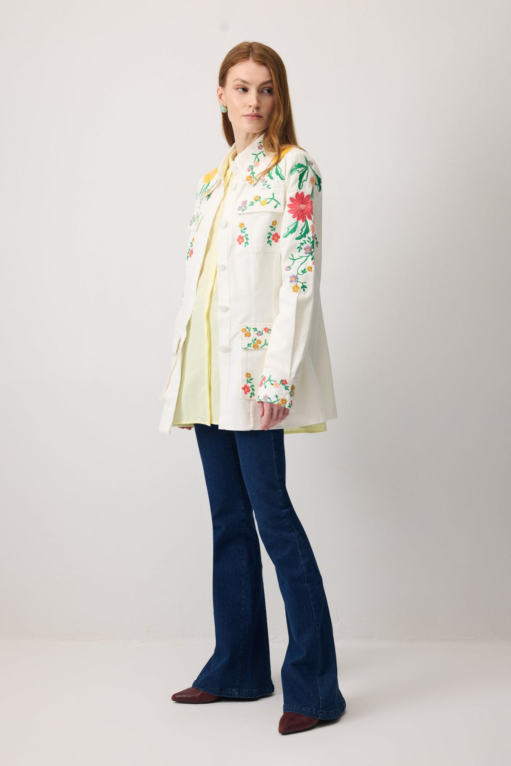 Flower Embroidered Gabardine Jacket
