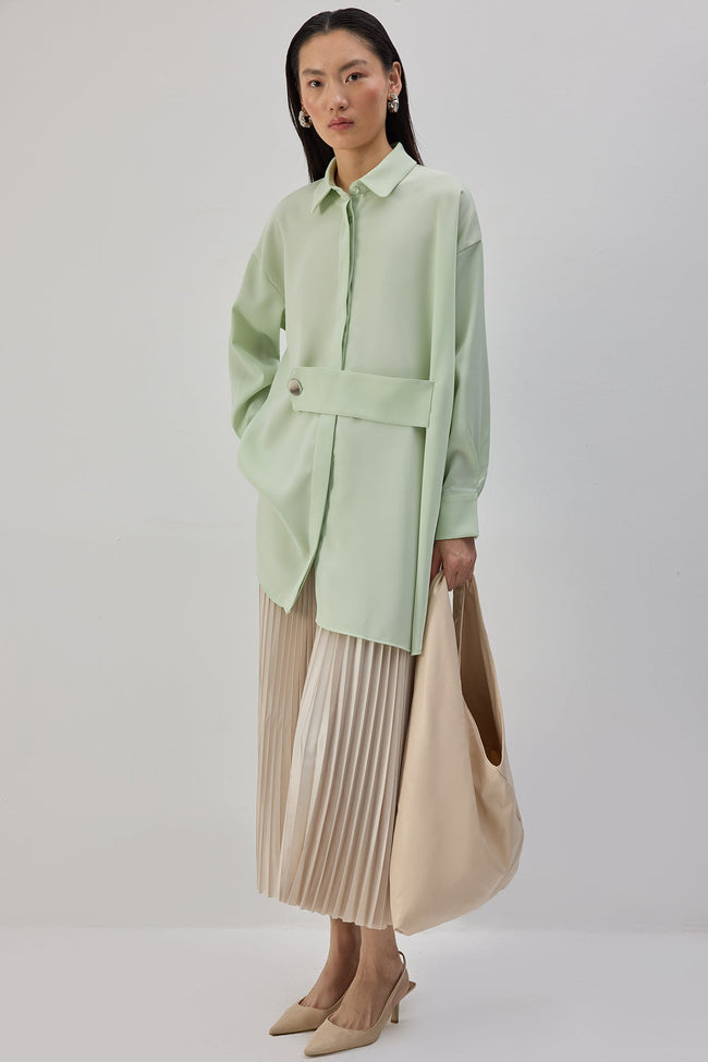 Oversize Banded Satin Shirt Hover Image