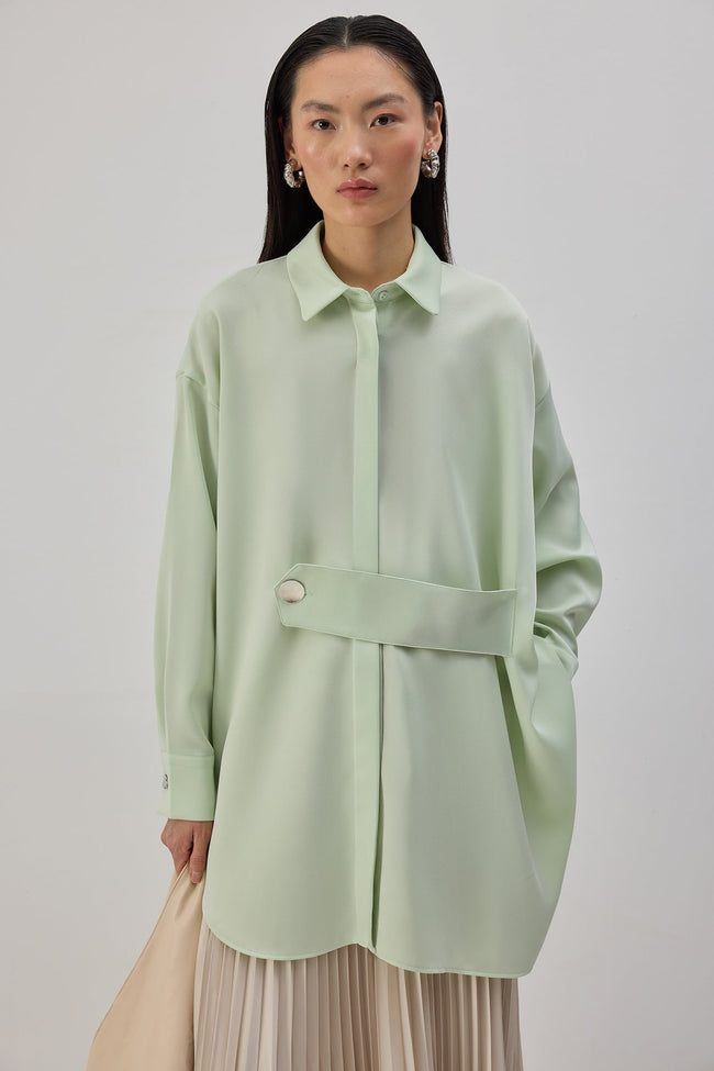 Oversize Banded Satin Shirt Main Image