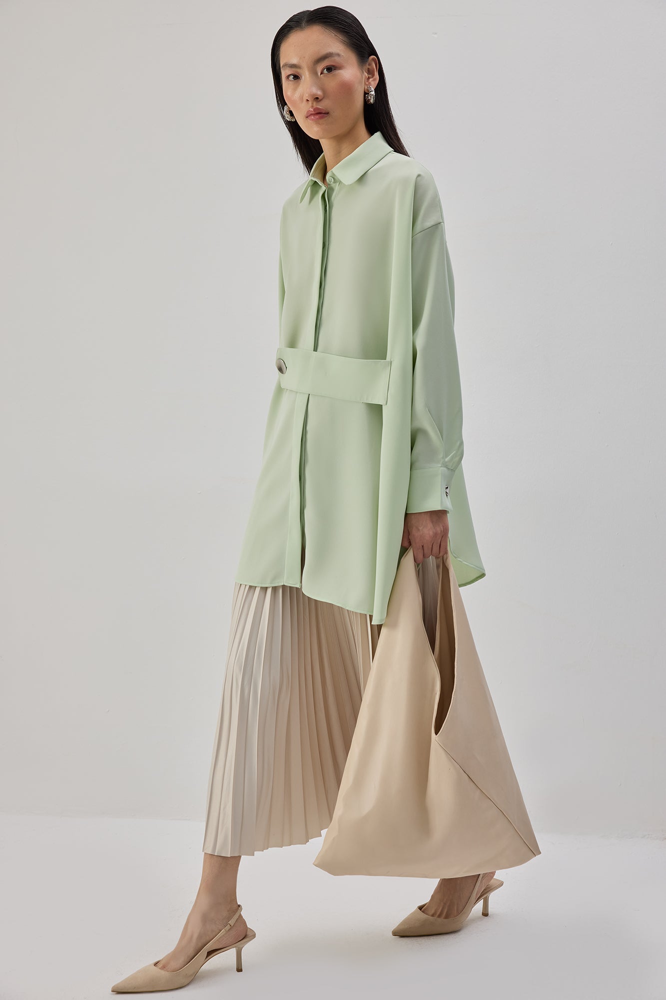 Oversize Banded Satin Shirt