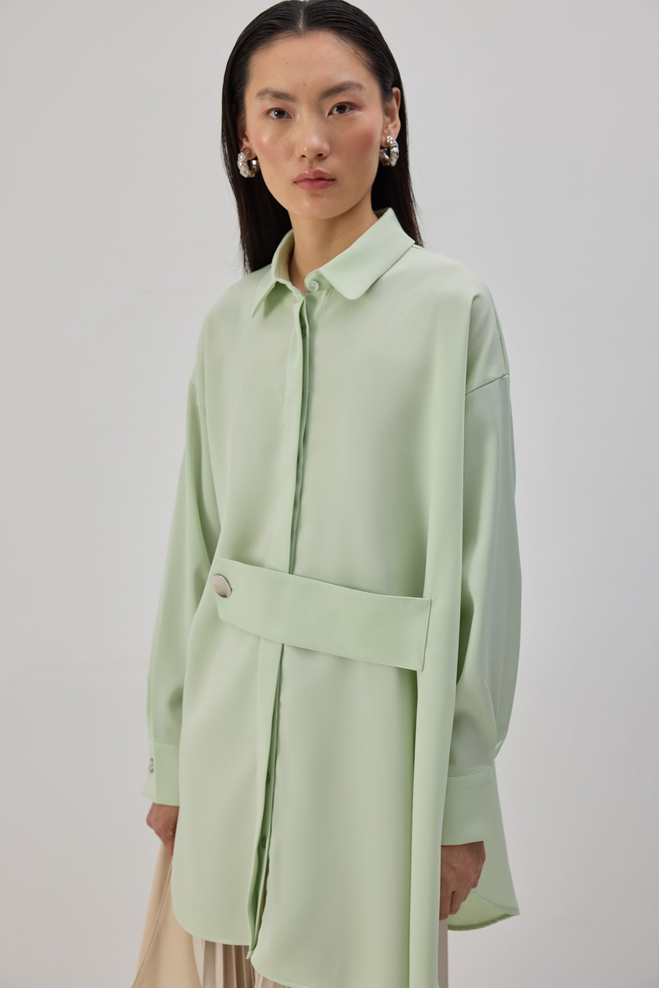 Oversize Banded Satin Shirt