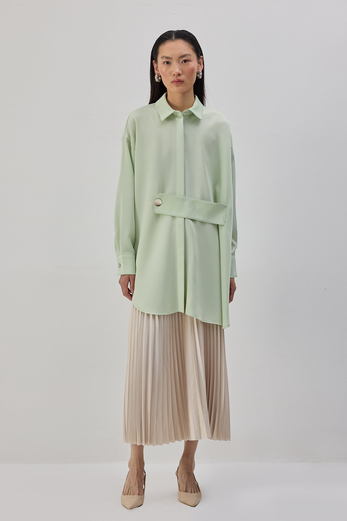 Oversize Banded Satin Shirt