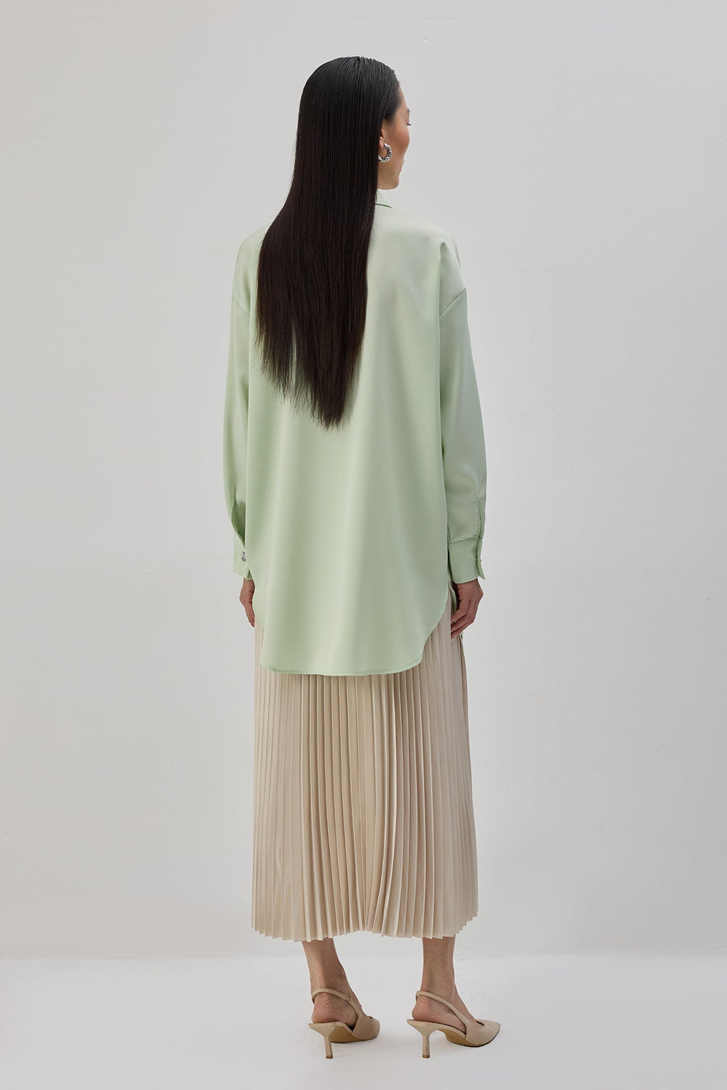 Oversize Banded Satin Shirt