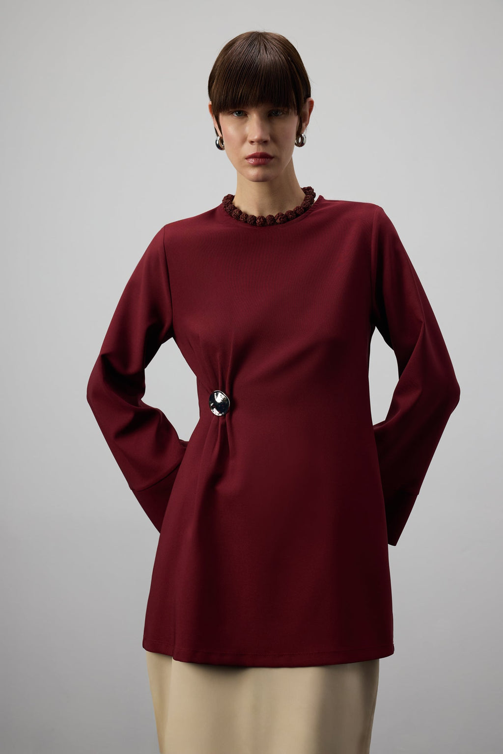 Draped Blouse With Metal Accessory