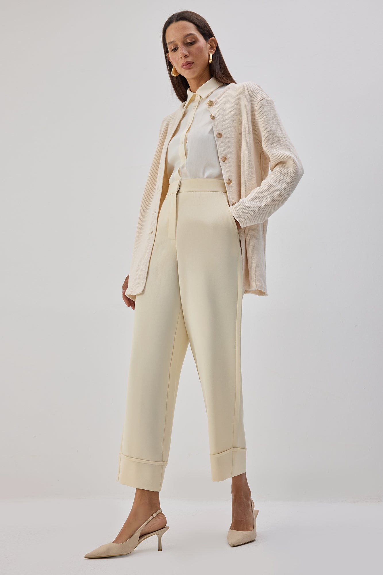High Waisted Double Leg Trousers