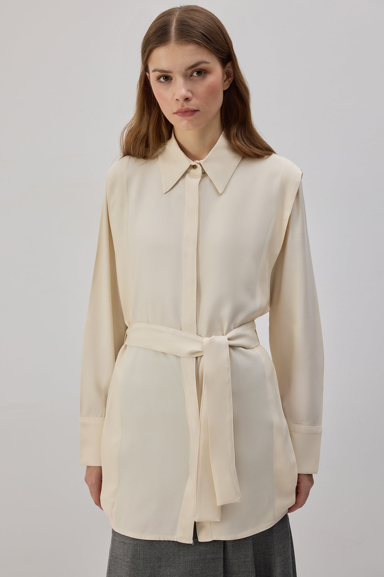 Belted Satin Shirt