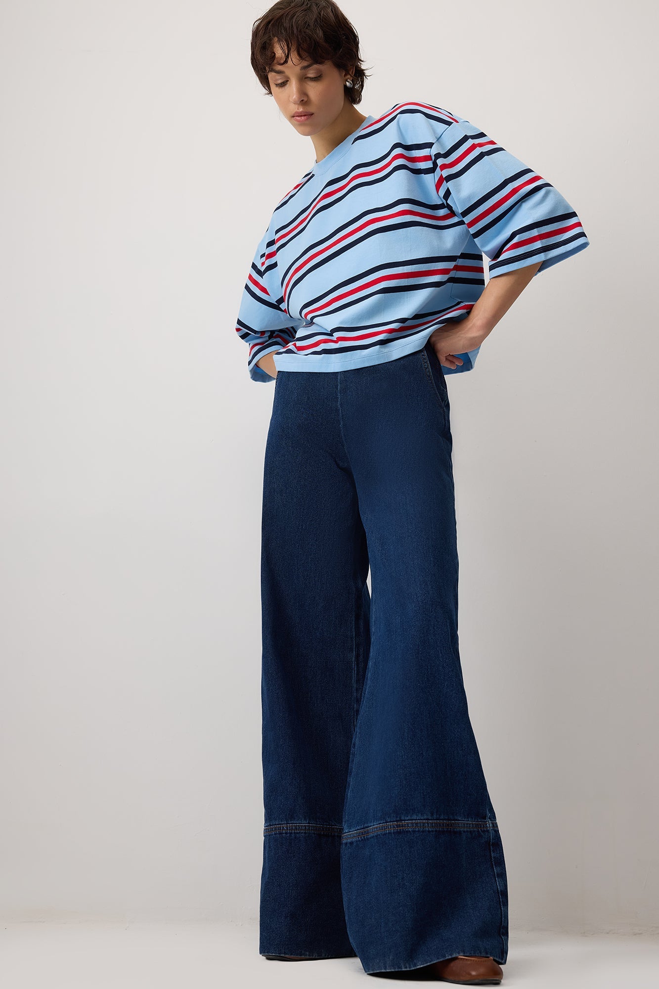Wide Leg Denim Trousers