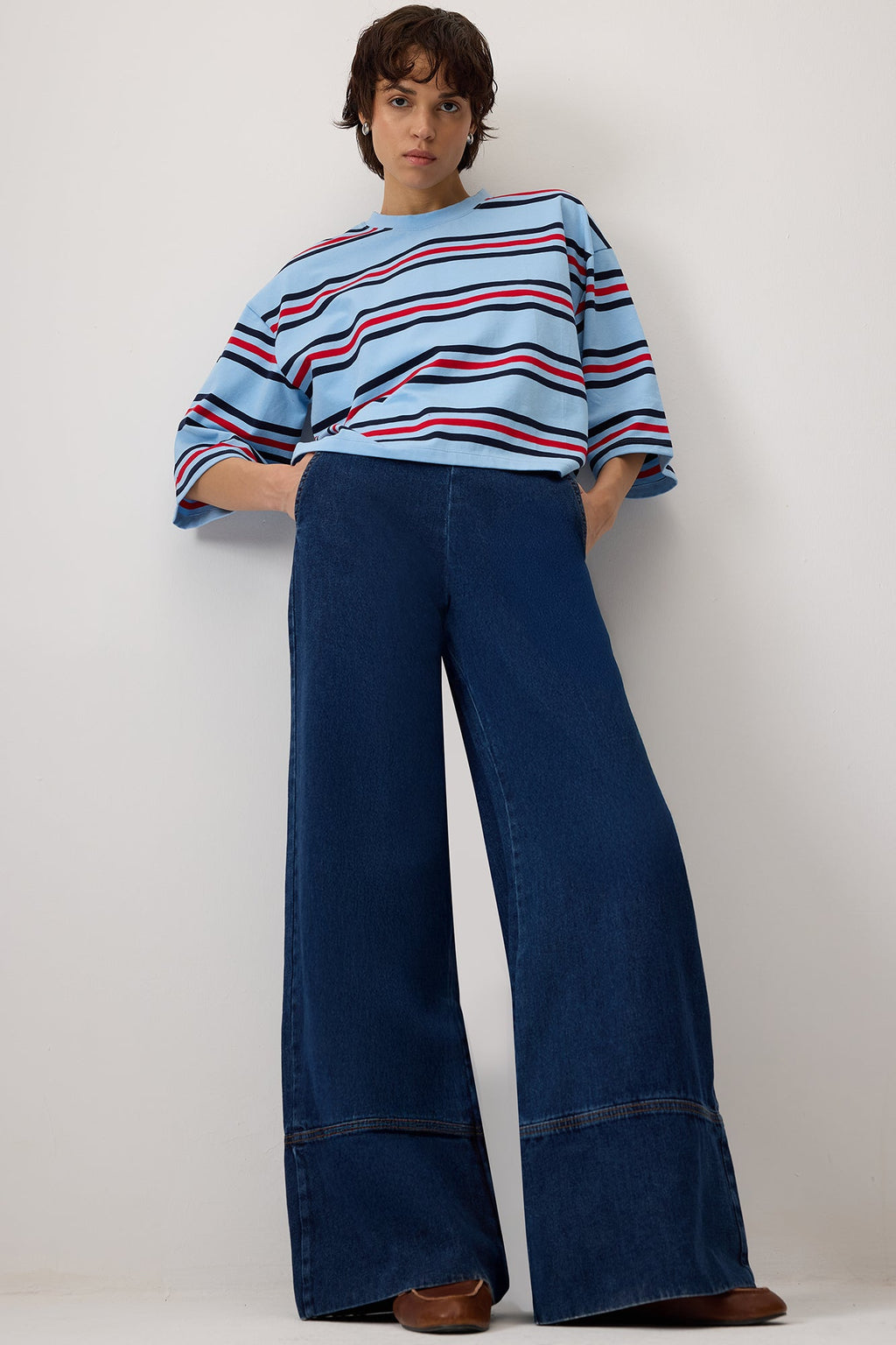 Wide Leg Denim Trousers