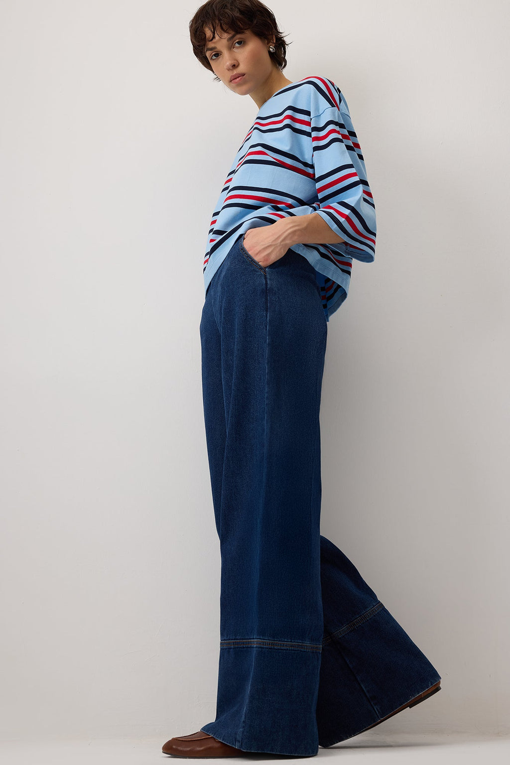 Wide Leg Denim Trousers