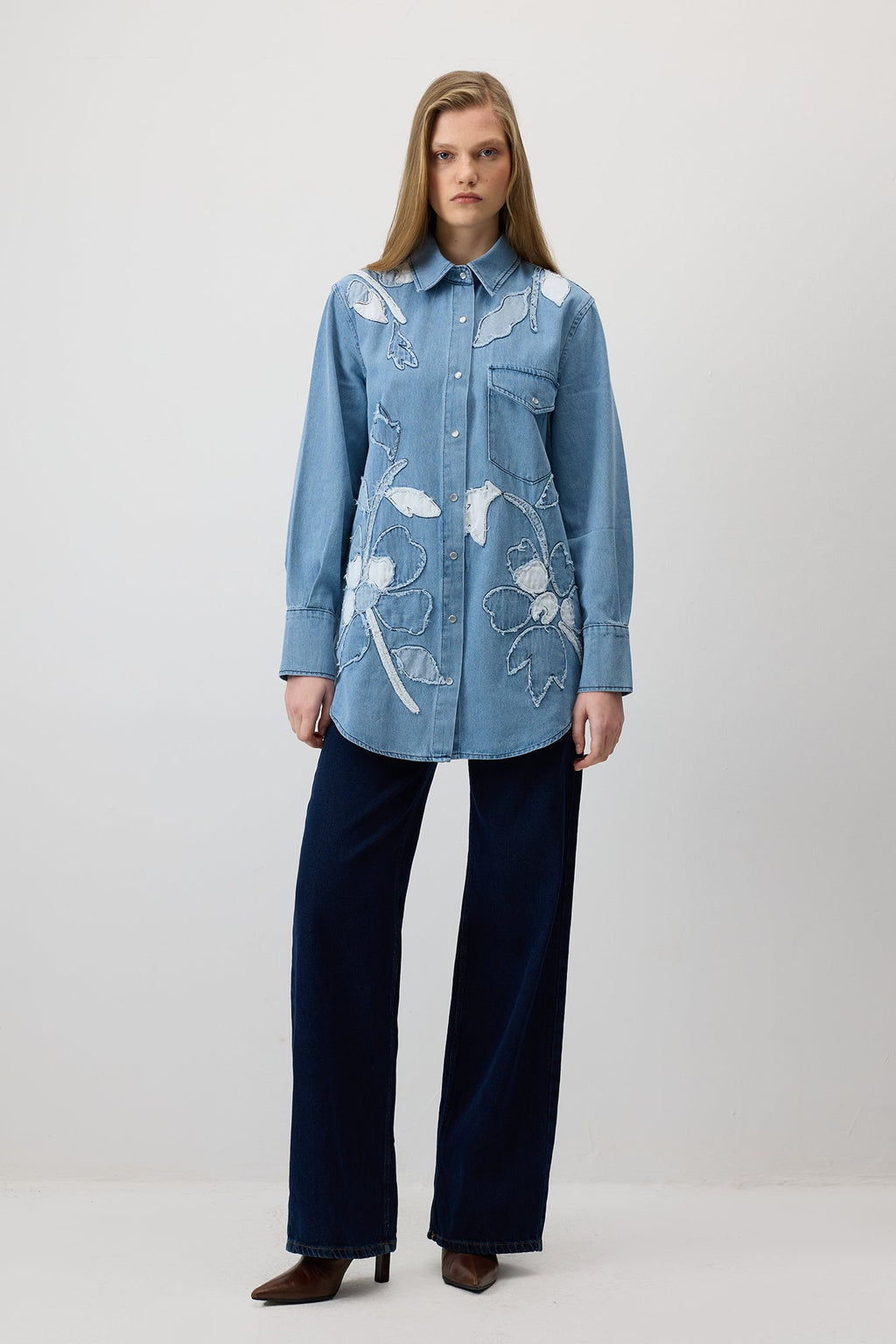 Applique Embroidered Denim Shirt