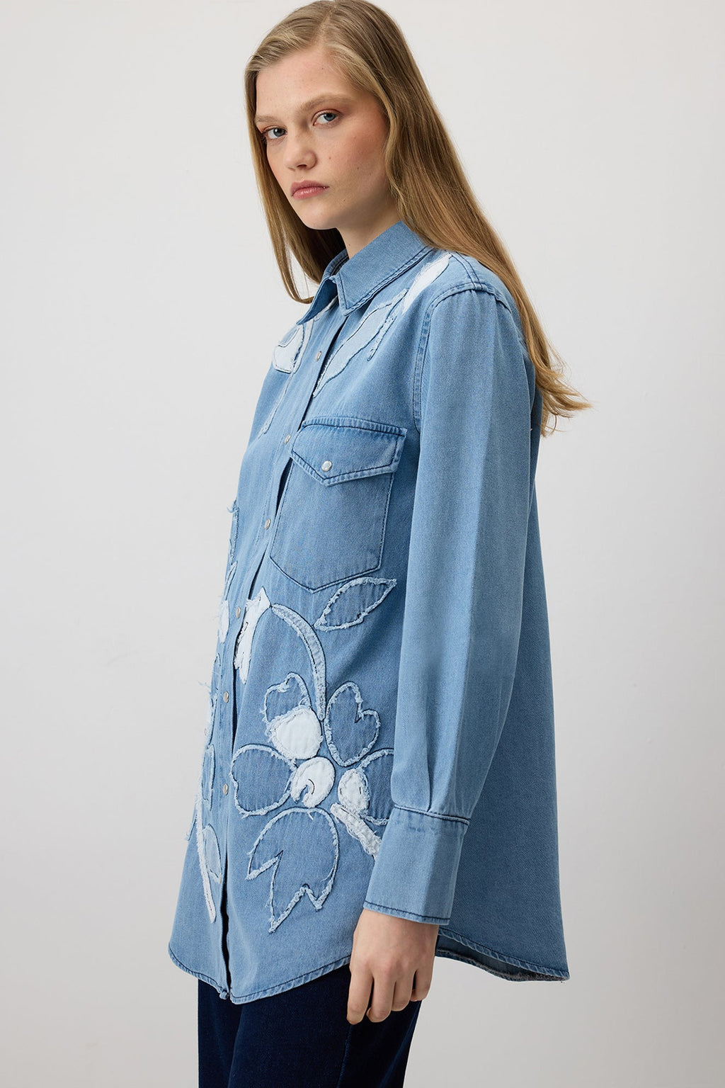Applique Embroidered Denim Shirt