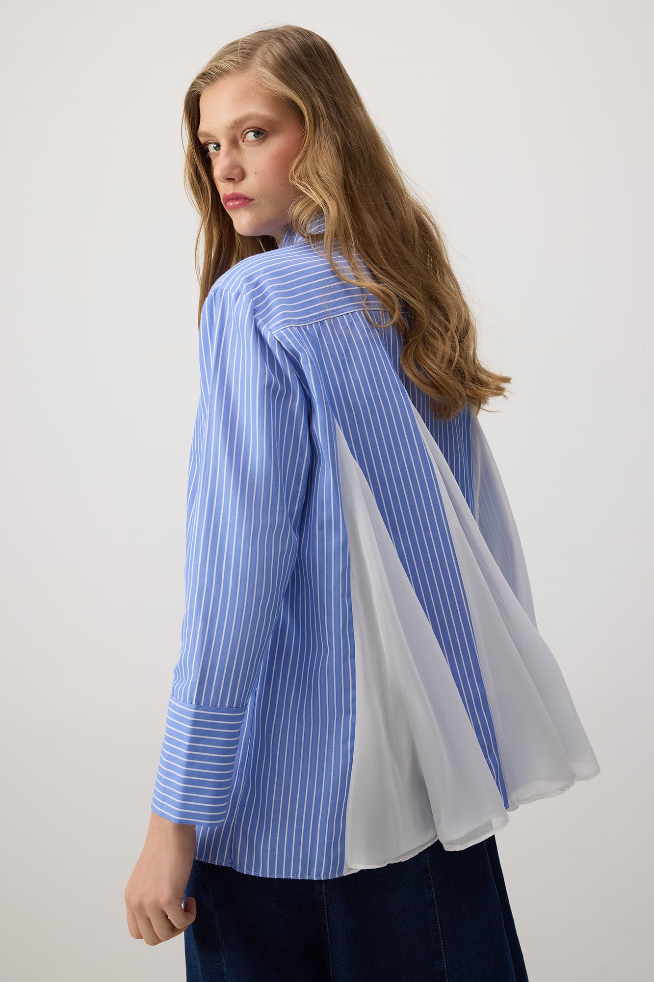 Oversized Striped Shirt With Shifon Details
