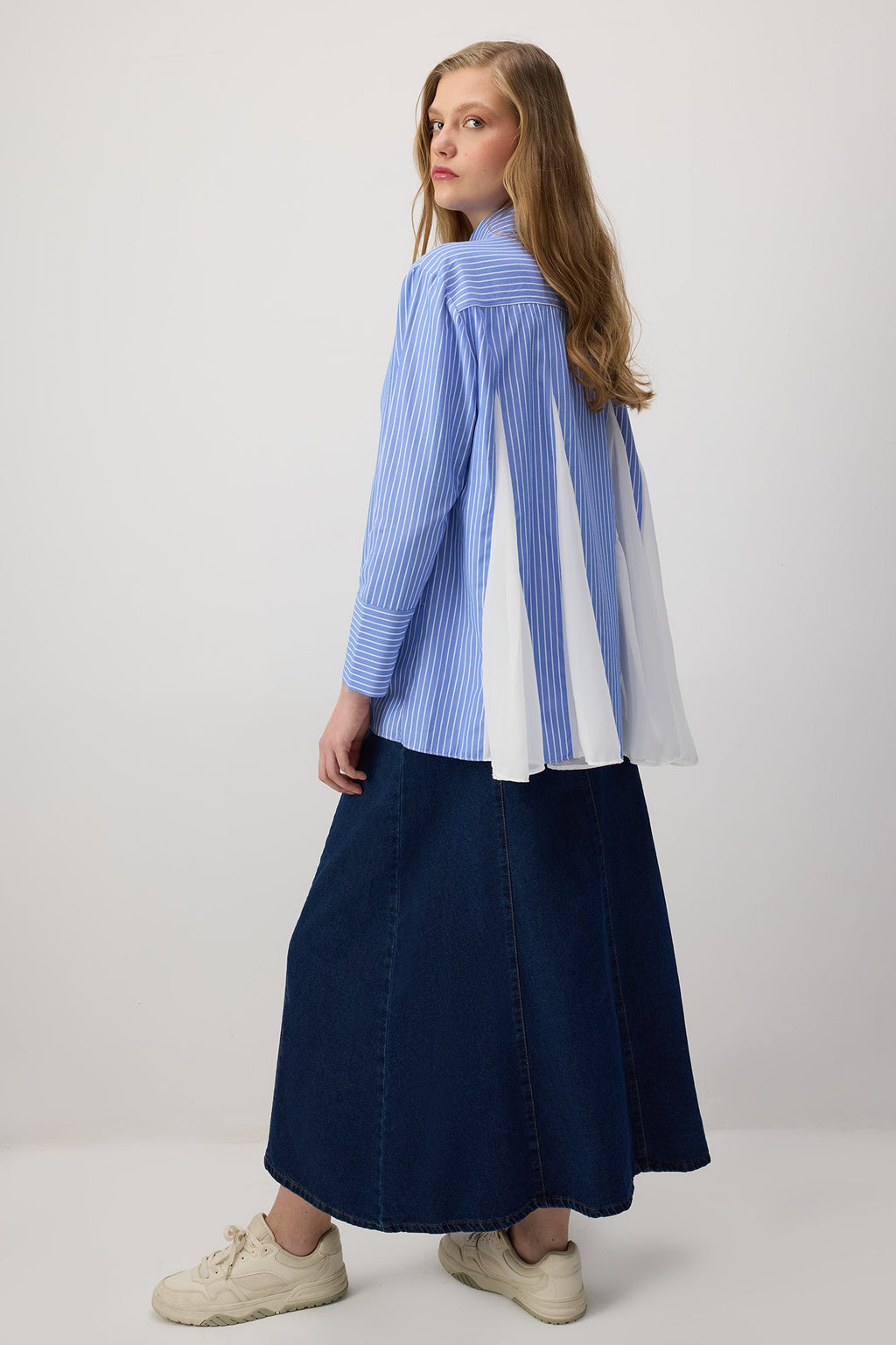 Oversized Striped Shirt With Shifon Details