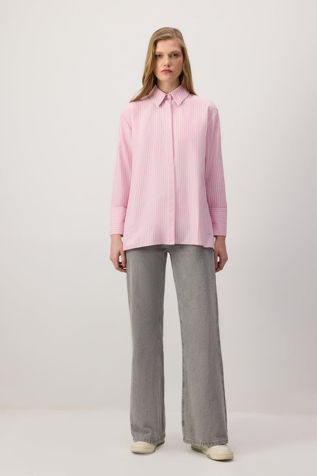 Oversized Striped Shirt With Shifon Details