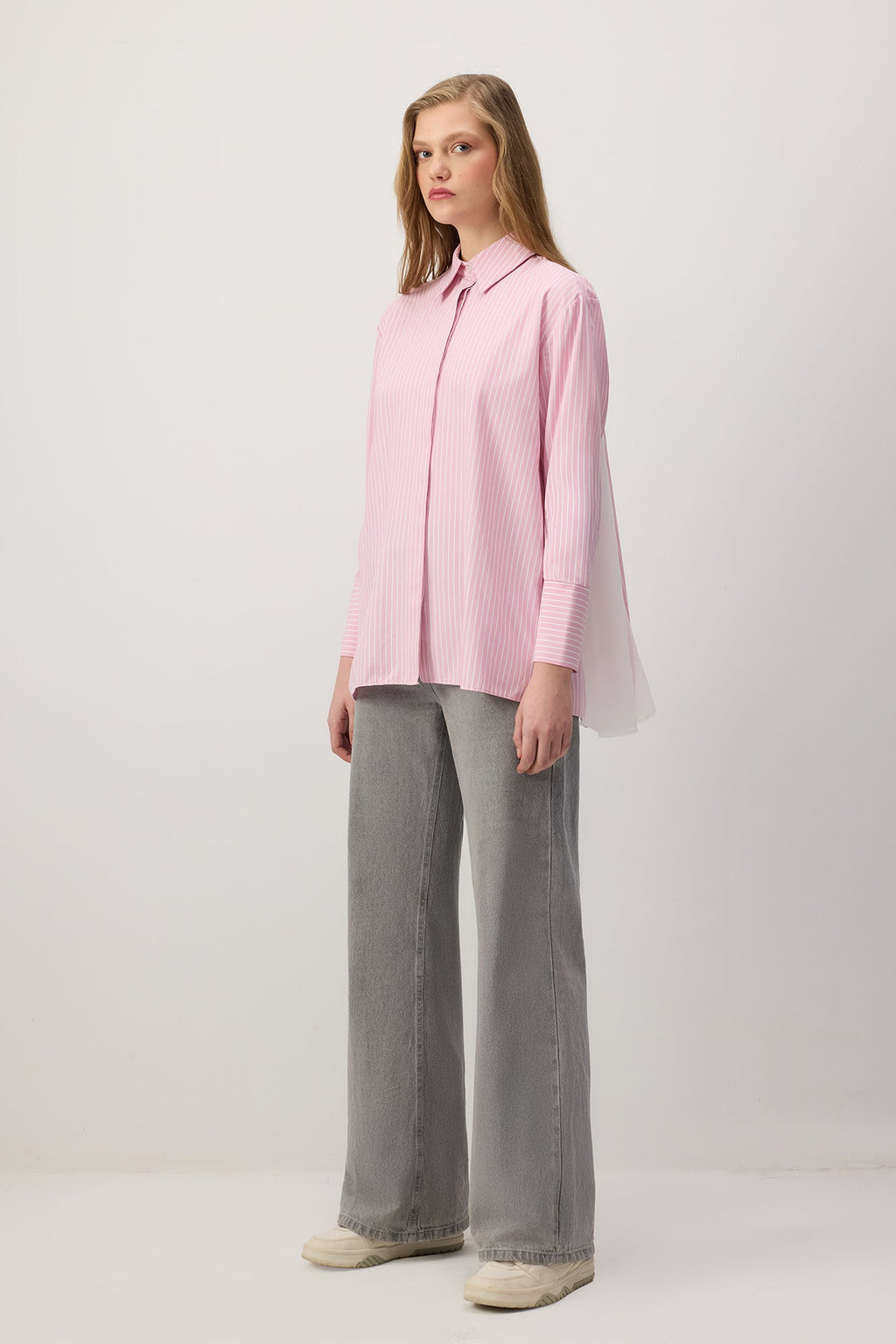 Oversized Striped Shirt With Shifon Details