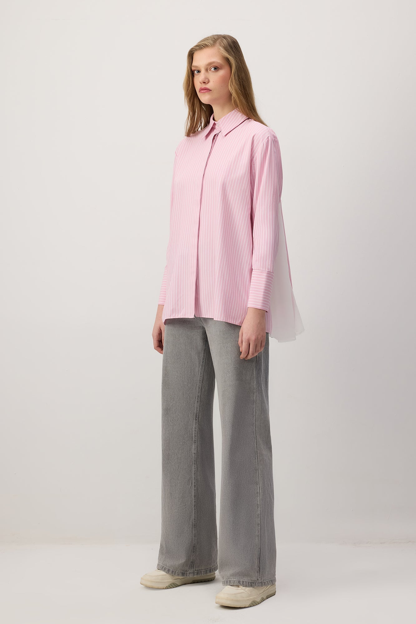 Oversized Striped Shirt With Shifon Details