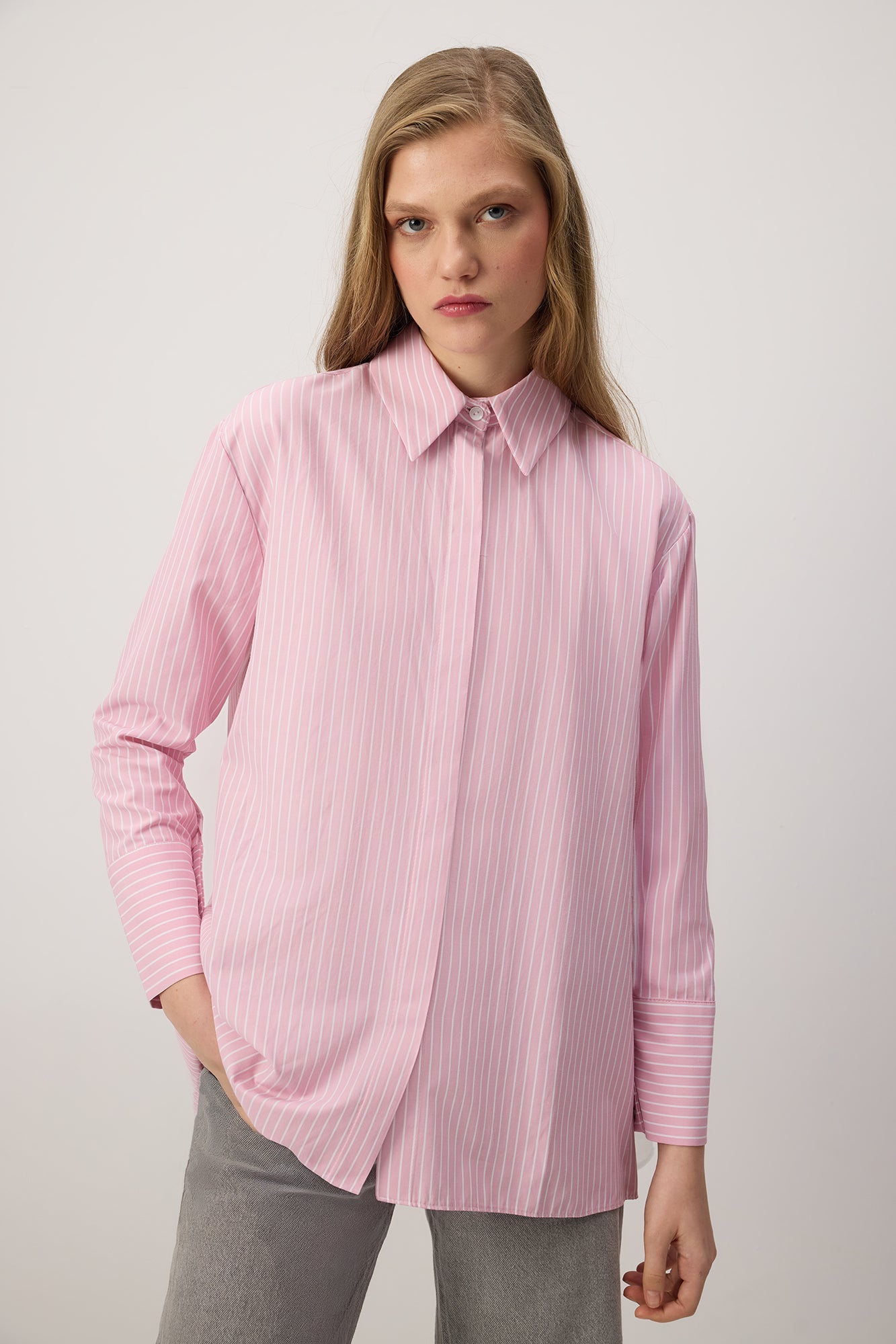 Oversized Striped Shirt With Shifon Details