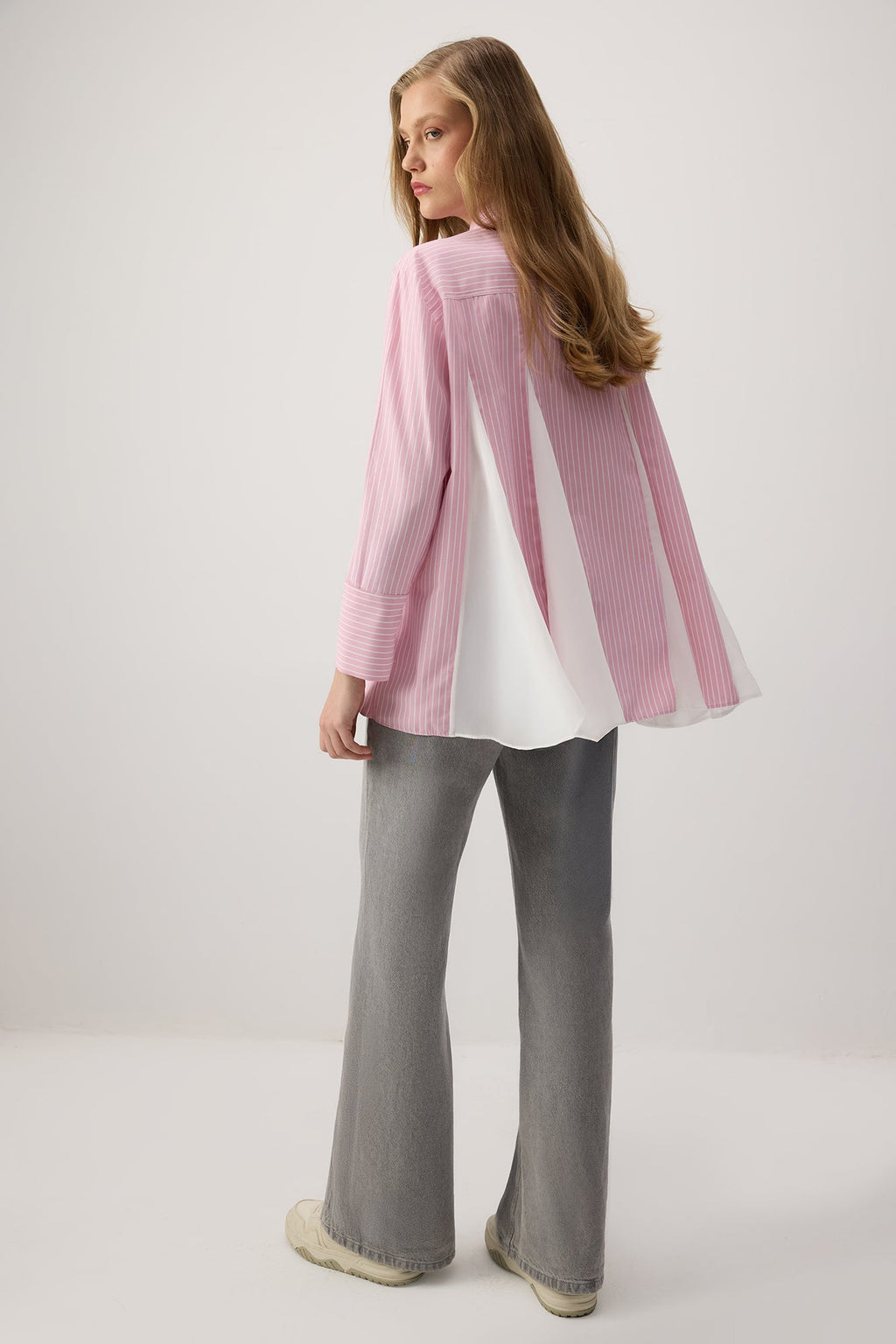 Oversized Striped Shirt With Shifon Details